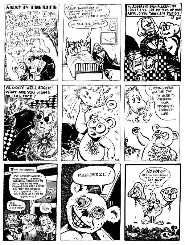 1 [need to check origional artwork] 2 [need to check origional artwork] 3 Simon Gane
4 Richard Argent 5 Chris Webster 6 mooncat
7 Roger Langridge 8 Chris Hogg 9 Mark Robinson
All artwork � individual artists. Not to be reproduced without permission